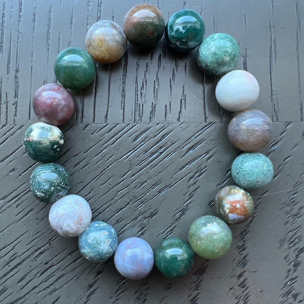 Green ocean Jasper bracelet 12mm 6.5’